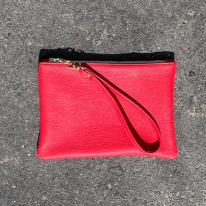 Red Leather Clutch: Handmade Wrist Strap Purse