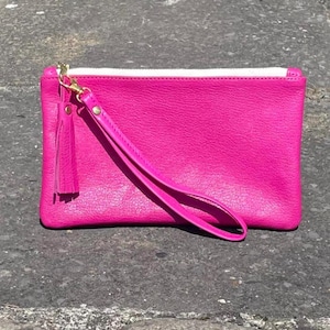 Fleuri rosa Leder Clutch Tasche, rosa Leder Clutch, rosa Make-up Tasche
