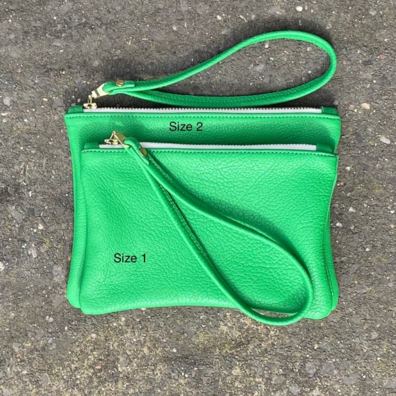 Bright Green Leather Clutch Green Leather Purse With Wrist Strap Wedding Accessory Green Evening Purse. Etsy