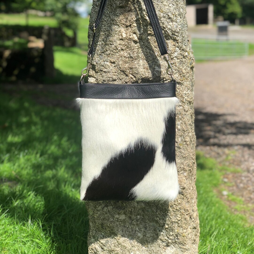 Black and White Cowhide Shoulder Bag Black and White Cow Skin Etsy UK