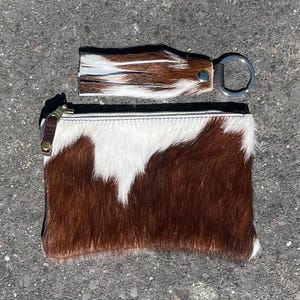 Cowhide Coin Purse: Leather Card Wallet with Free Keyring, Cable Tidy, Makeup Bag