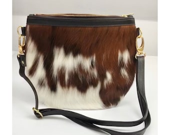 Cowhide Crossbody Bag: Multicoloured Hair-on-Hide Purse Western style