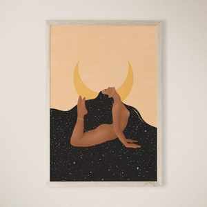 Shine Like The Whole Universe Is Yours, Celestial Yoga Art Print, Female Yoga Illustration Wall Art, Printable Wall Art, Instant Download
