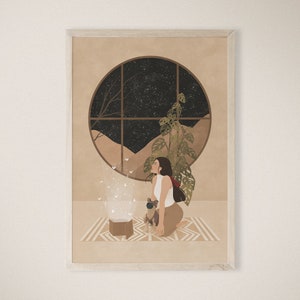 Let life surprise you, Spiritual Quote, Night Sky, Puppy, Minimalist Woman Art, Terracotta Print, Printable Wall Art, Instant Download