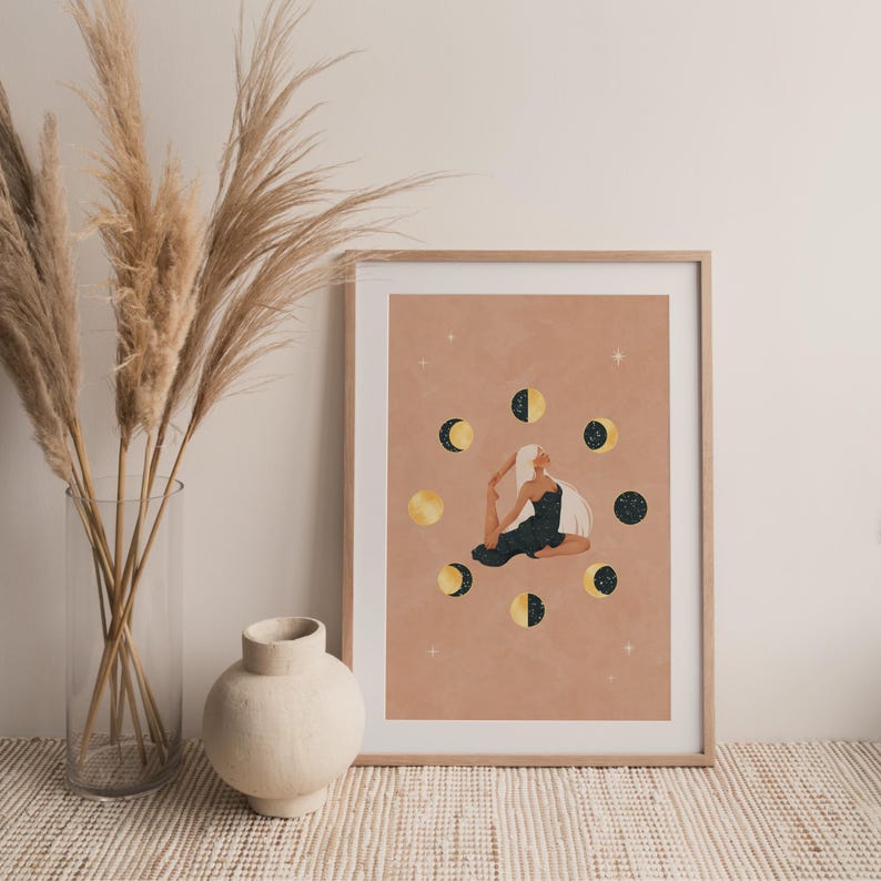 Moon Phases Wall Art, Lunar Goddess Print, Celestial Woman Digital Download, Mindfulness Decor image 4