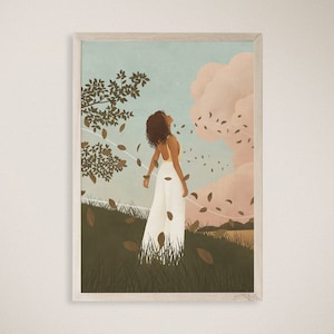 Guidance, Female Illustration, Blue Sky, Pink Clouds, Spiritual Art, Nature Art, Woman Art Print, Printable Wall Art, Instant Download