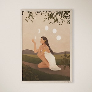 Every Phase Has Its Light, Woman and The Moon Illustration, Spiritual Art, Female Moon Illustration, Printable Wall Art, Instant Download