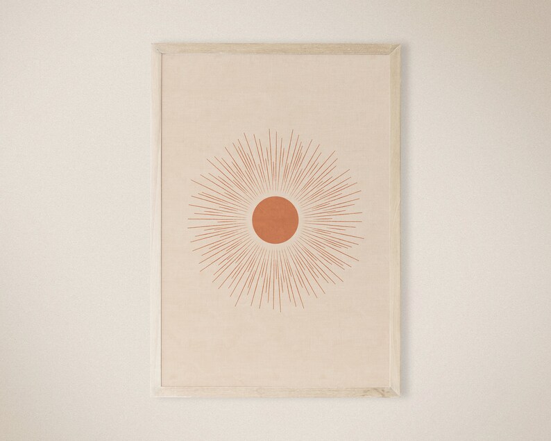 Abstract Sun Art Print, Mid Century Modern, Earth Tone (Digital Download) image 1