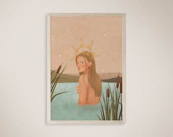 Goddess Empowerment Art Print, Celestial Woman Illustration (Digital Download)