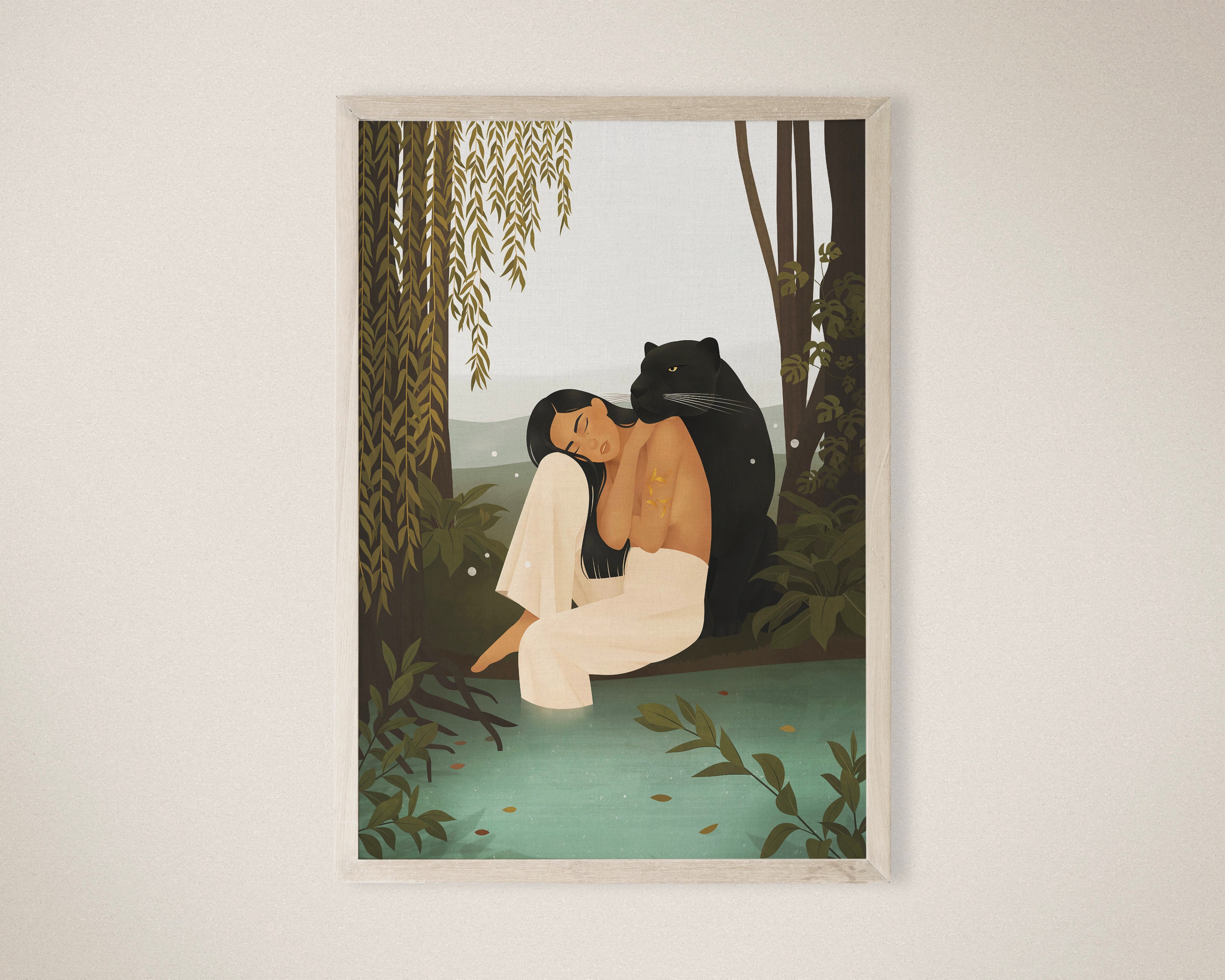 Dear Past Self, You Are Enough, Panther Illustration, Black Cat Art, Minimalist Woman Art, Female Art, Printable Wall Art, Instant Download