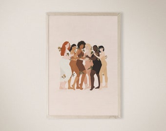 Same Root, Women Diversity, Body Positive Art, Minimalist Woman Art, Feminist Art, Terracotta Print, Printable Wall Art, Instant Download