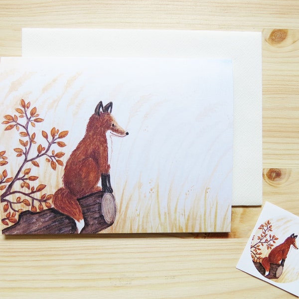 Klappkarte "Kleiner Fuchs" con Aufkleber Aquarelldruck Recyclingpapier