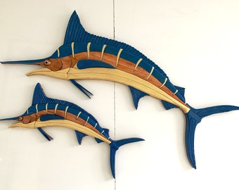 Marlin Sculpture by John Perry Large 18in Long Airbrushed Statue