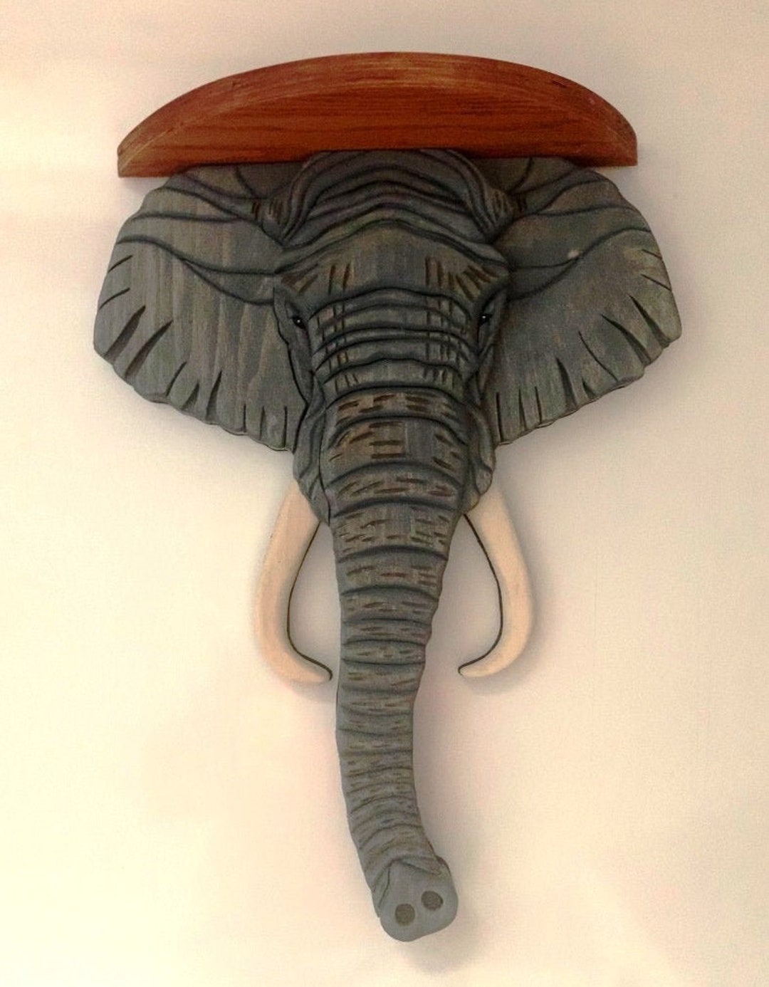 Intarsia Wood Elephant Wall Shelf Etsy