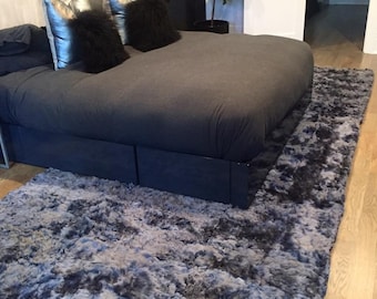 Dark Grey Alpaca Fur Rug Area Handmade, rugs indoor home, Fur Accents Rug Room Decor, gray fur Alpaca rug 8&#39; x 10&#39;