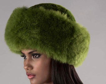 Chapeau de fourrure luxueux bébé alpaga vert, chapeau de femmes dames, chapeau de femmes russes, chapeau cosaque, peluches de chapeau alpaga