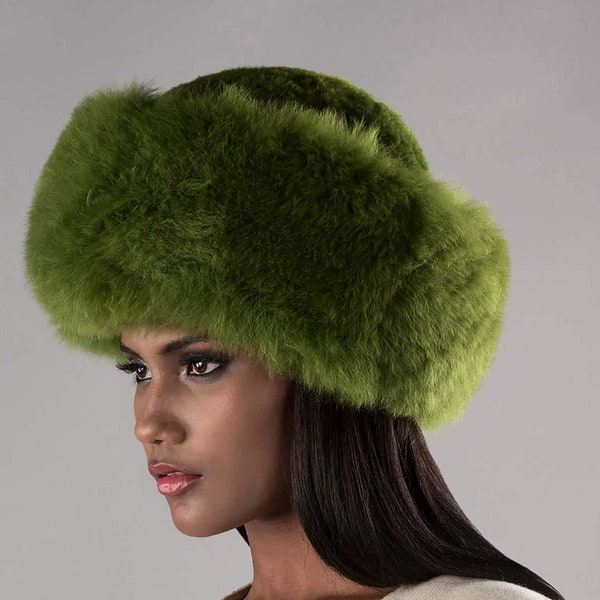 Chapeau de fourrure luxueux bébé alpaga vert, chapeau de femmes dames, chapeau de femmes russes, chapeau cosaque, peluches de chapeau alpaga