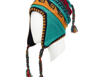 Gorro chullo de lana de alpaca peruana hecho a mano con forro polar / Gorro chullo unisex con orejeras / Gorro andino cálido de invierno