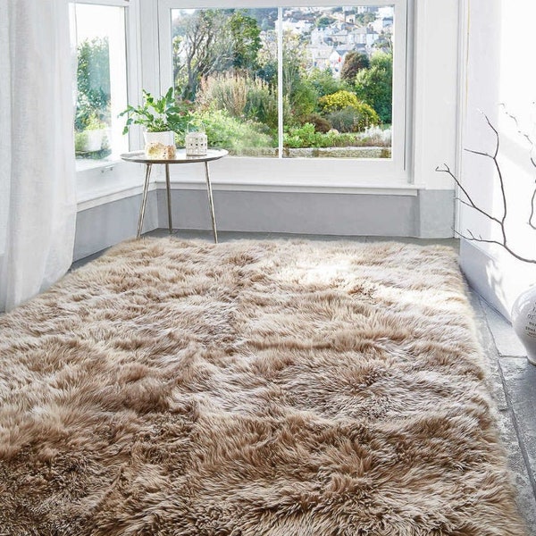 Luxurious Alpaca fur Rug - Caramel,  Alpaca Fur Rug Area Handmade, rugs indoor home, Fur Accents Rug Room Decor, made in Peru