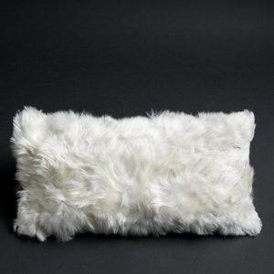 White Alpaca Lumbar Throw Pillow Cushion made from Natural Alpacaskin, Alpaca Fur Pillow, Fluffy Wool Pillow Cover, Handmade Pillow Case image 1