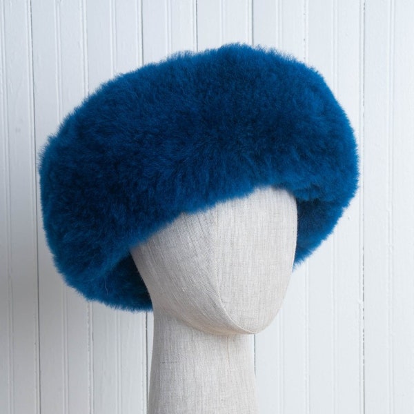 Premium bébé alpaga fourrure chapeau bleu, dames femmes chapeau fabriqué à partir de peau d'alpaga naturel, filles chapeau cosaque