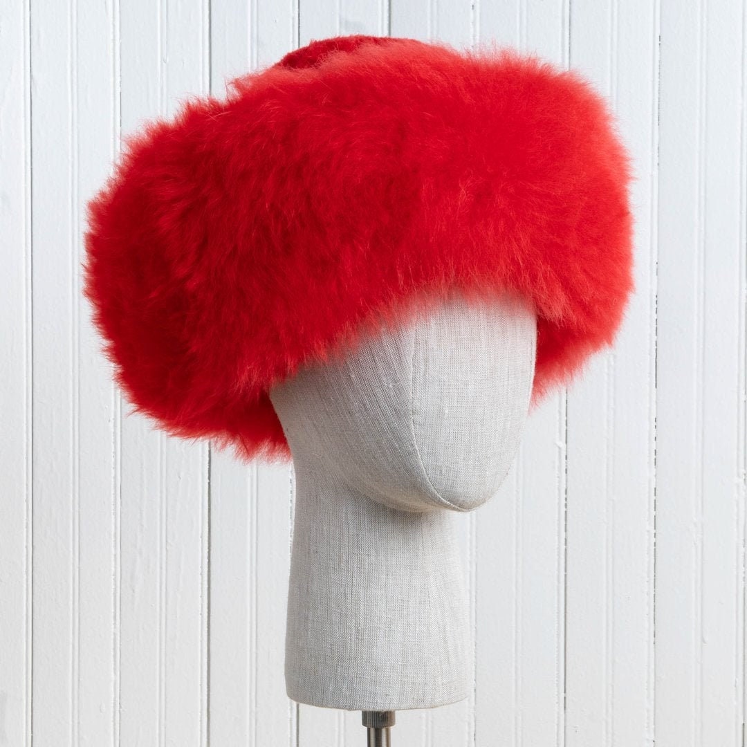 Premium Baby Alpaca fur hat Red, Ladies women hat made from Natural Alpacaskin, cossack hat girl - Handmade in Peru