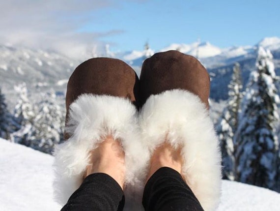 Alpaka Pelz Hausschuhe braun weiß, Alpaka Hausschuhe Unisex