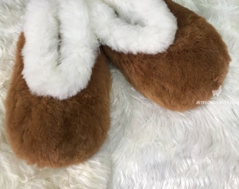 Unisex Winter House Fuzzy Pantoffels Bont Alpaca, Baby Alpaca Bont Pantoffels Bruin, Natuurlijke Alpaca Huid Bont Pantoffels