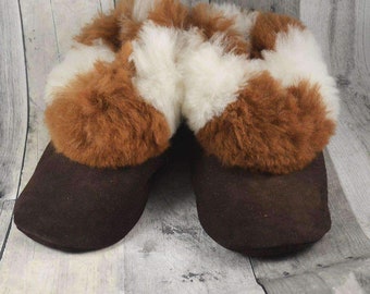 Alpaca fur slippers Brown - Alpaca Leather Bootie Slippers with Fur Lining - slippers unisex gift for her mother, fur slipper warm and soft