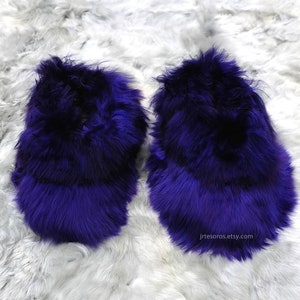 Alpaca fur slippers Purple, slippers women , gift for her mother, fur slipper warm and soft leather shoes, made in Peru