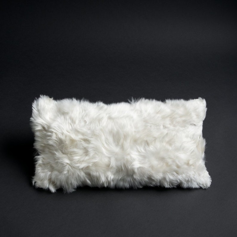 White Alpaca Lumbar Throw Pillow Cushion made from Natural Alpacaskin, Alpaca Fur Pillow, Fluffy Wool Pillow Cover, Handmade Pillow Case image 1