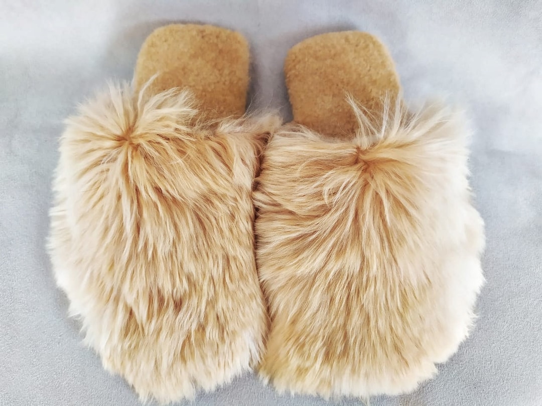 Women Slippers Alpaca Beige, Alpaca Real Fur Slippers Women, Girls ...