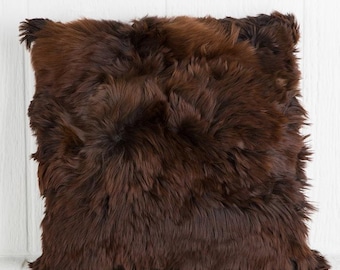 Alpaca fur cushion cover square Dark brown - Luxury Alpaca Fur Pillow Chocolate - Decorative pillows on bed - Handmade in Peru