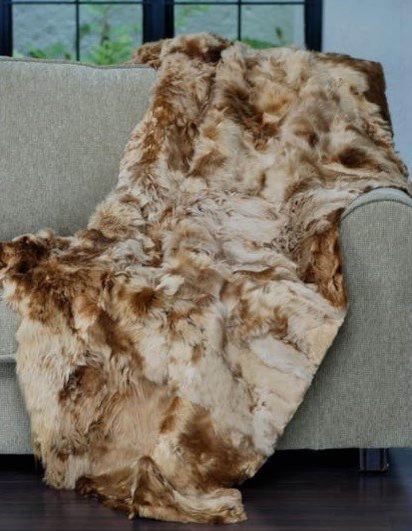 Alpaca Fur Throw Blanket Taupe Made From Natural Alpacaskin Etsy