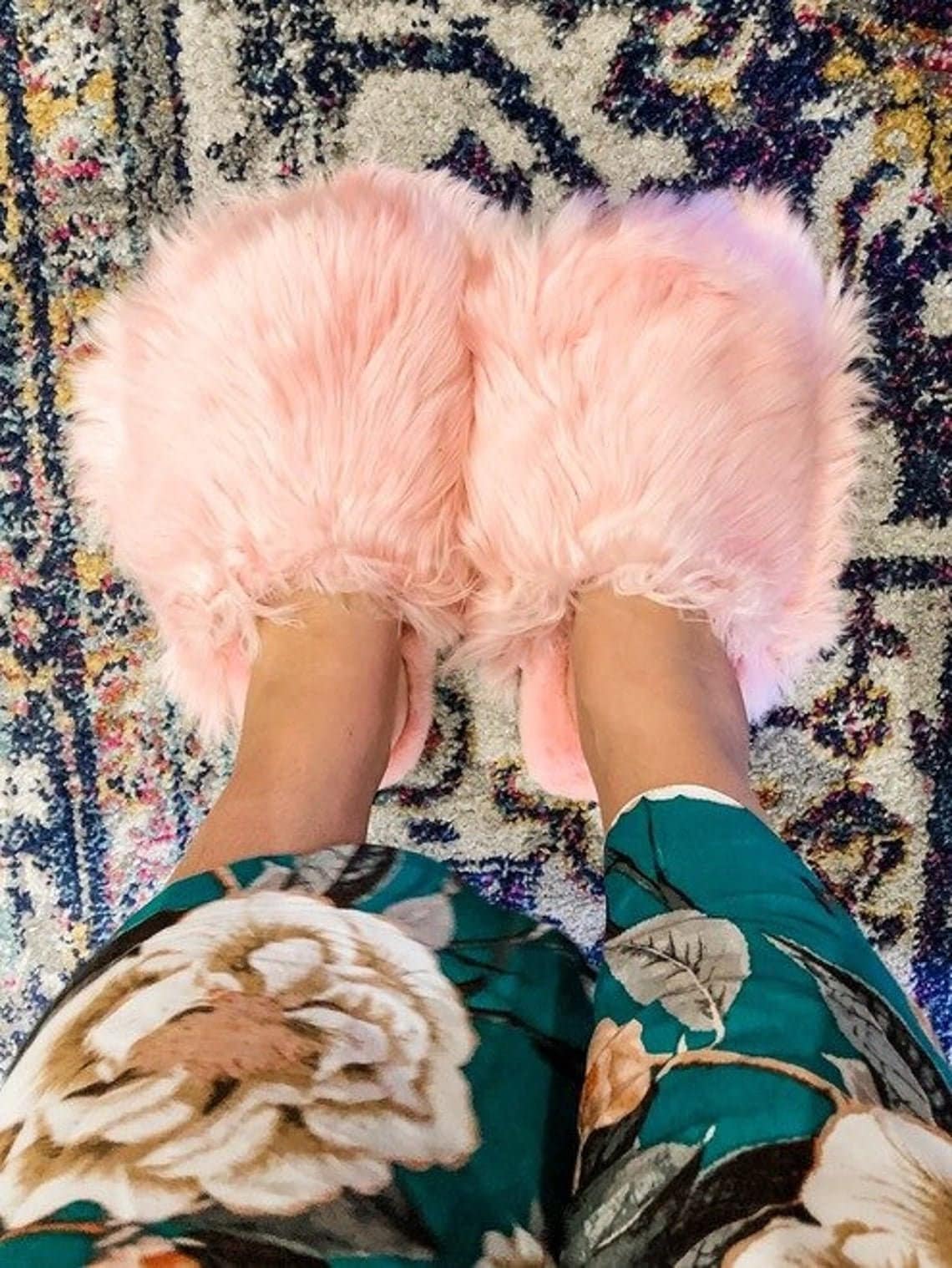 Fuzzy Slides in “LV” Tan or Pink Print