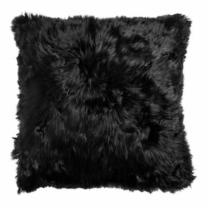 Black Alpaca fur pillow cover square - Luxury Alpaca Fur Cushion Black - Decorative pillows alpaca on bed