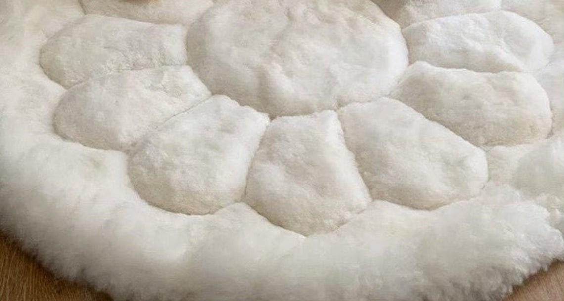 White Alpaca Fur Round Rug Area, Rugs Floral Indoor, Floor Carpet Rugs ...