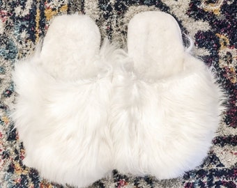 Women slippers white, alpaca fur slippers women, girls alpaca fur slipper, fur slippers slide, slippers warm & cute, soft leather shoes
