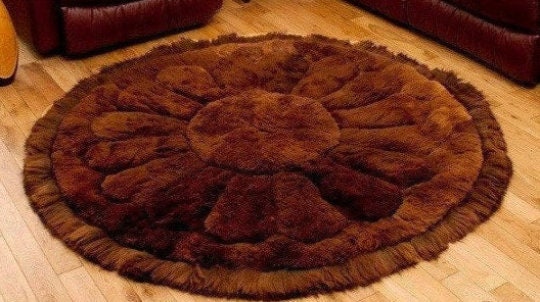 White Alpaca Fur Round Rug Area Rugs Floral Indoor Floor - Etsy