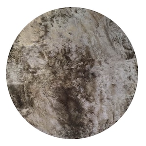Dark Gray Alpaca Fur Round Rug indoor, round rugs dining table, Soft & Fluffy Rugs, Handmade in Peru