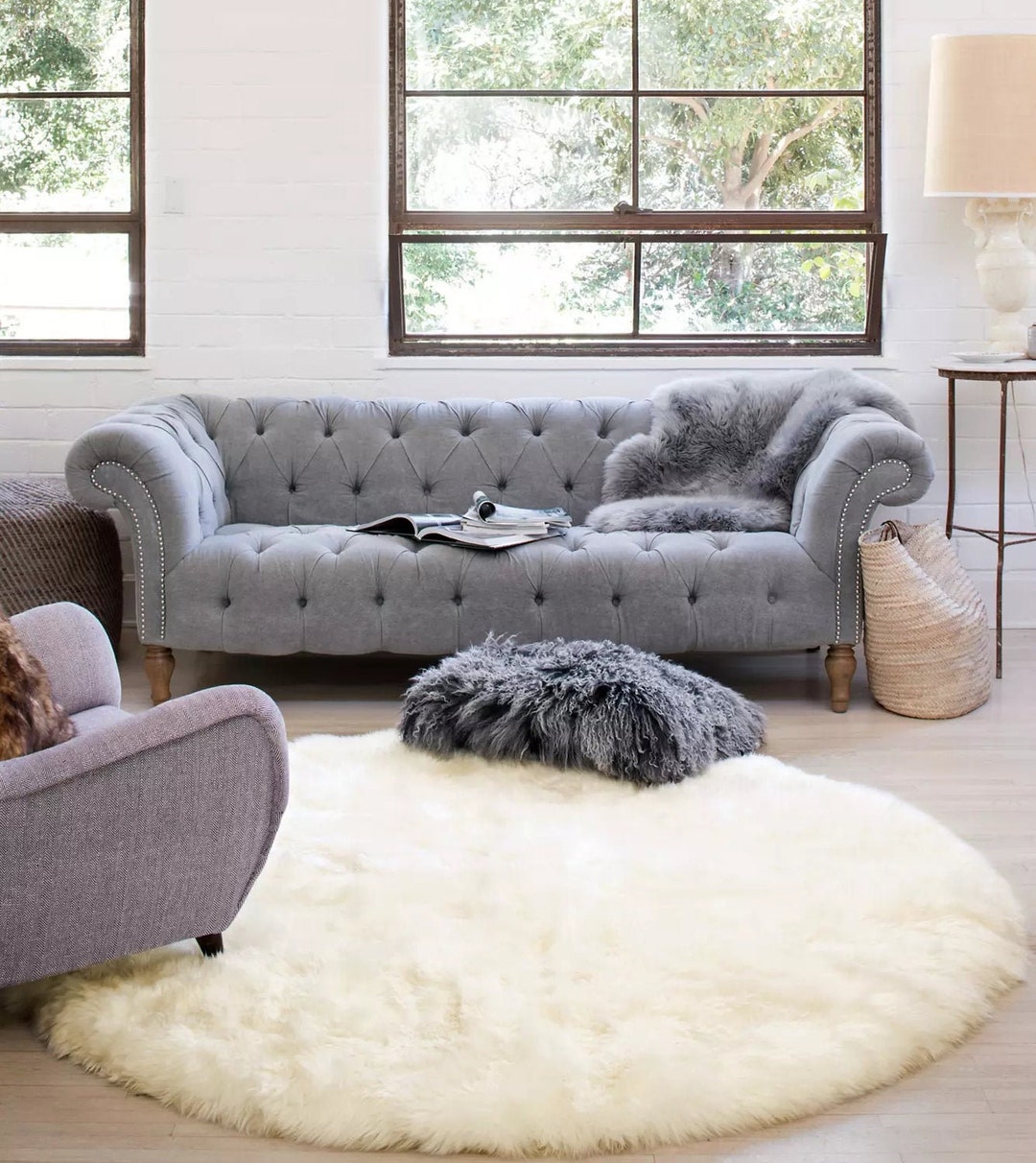 Champagne Alpaca Fur Round Rug, Alpaca Rugs Round Indoor, White Rug ...