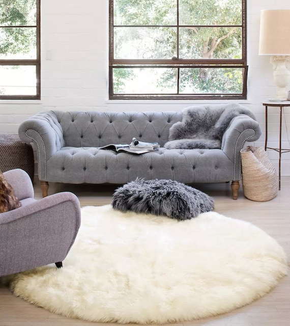 Champagne Alpaca Fur Round Rug, Alpaca rugs round indoor, white rug round  table Handmade in Peru