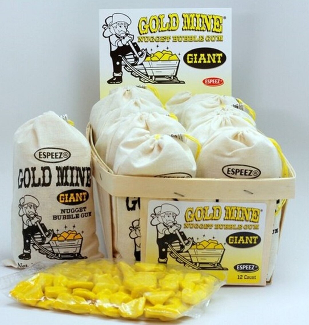Giant Gold Mine Nugget Bubble Gum 12 Count Bag & Display Crate Etsy