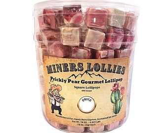 Miners Lollies Prickly Pear Square Gourmet Lollipops - 100 Ct. Jar