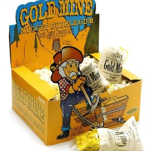 Gold Mine Nugget Bubble Gum, Candy Coated Chewing Gum - 24 Count Burlap Bags