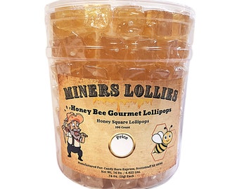 Miners Lollies Honey Bee Squares Lollipops - 100 Ct. - Jar