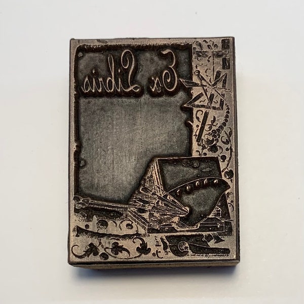 Handmade Ex Libris Bookplate Stamp with educational images