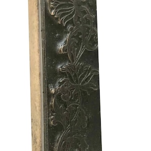 Long Floral cold Cast Bronze Stamp on a wooden mount