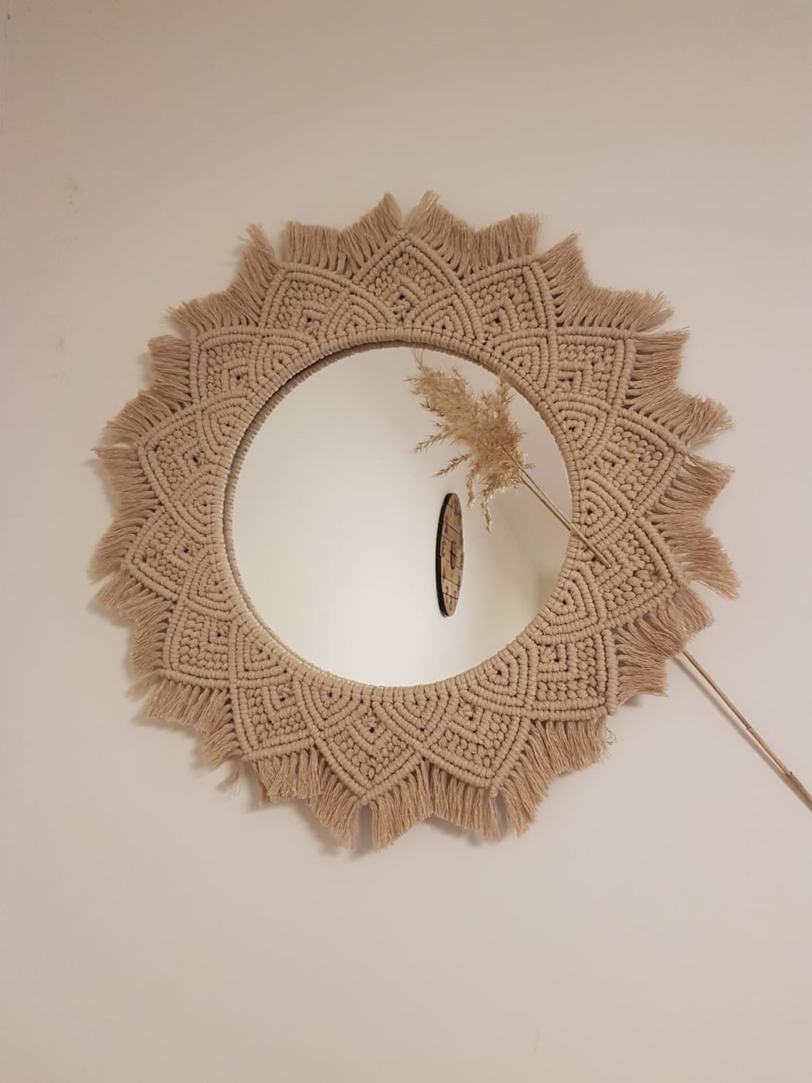 Large round bohemian macrame mirror nursery mirror colorful Etsy