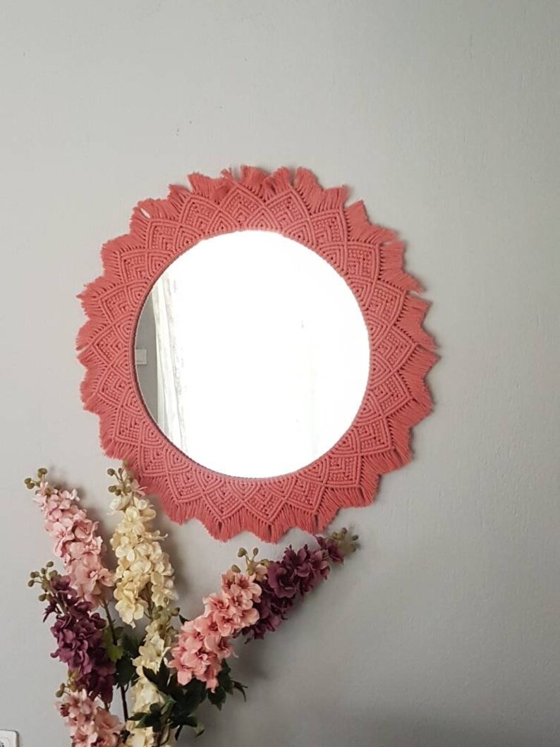 Large Round Bohemian Macrame Mirror Nursery Mirror Colorful | Etsy